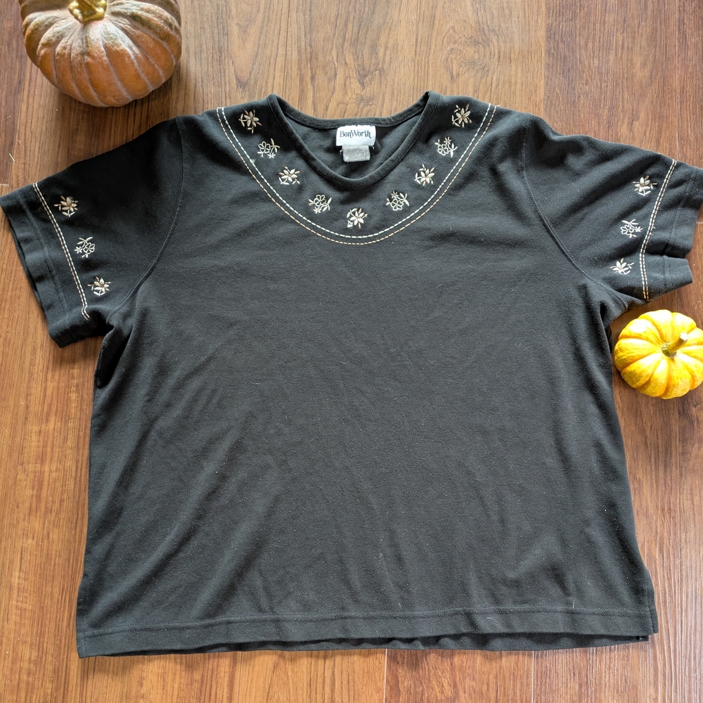BonWorth Black Shirt with Gold Embroidery